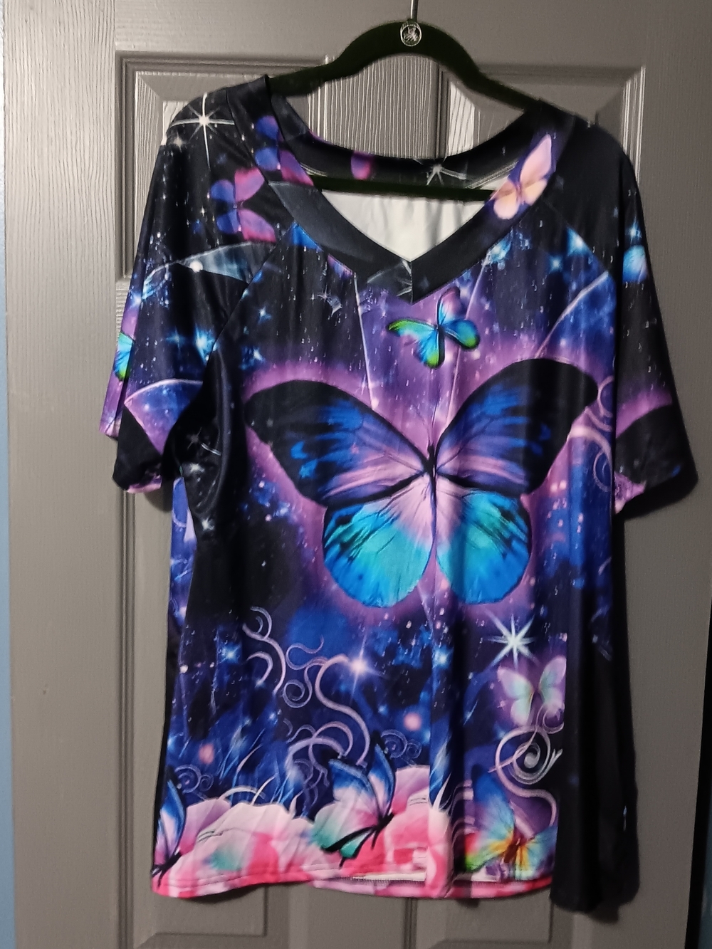 Butterfly Print V-Neck Women’s Top - Blue & Purple 🦋🦋🦋